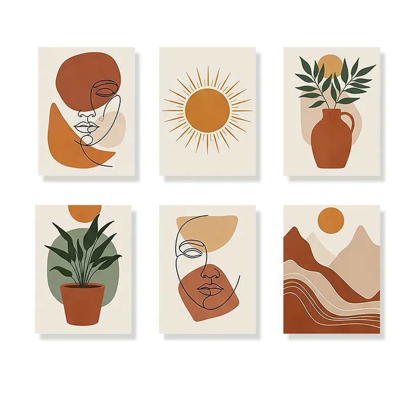 Malen nach Zahlen – 6 Mini-Gemälde - Boho Linienkunst & Natur
