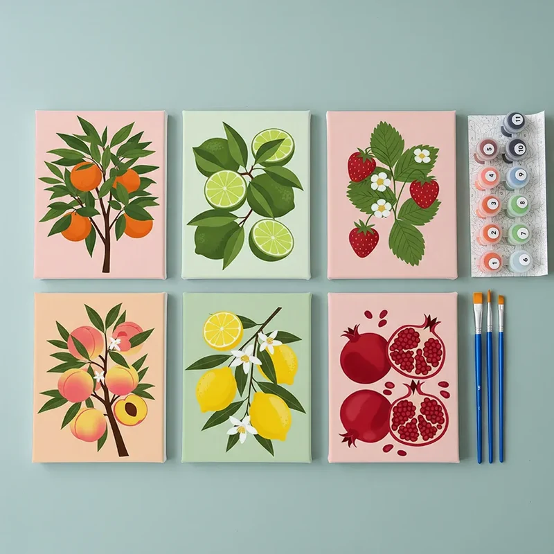 Malen nach Zahlen – 6 Mini-Gemälde - Die Obstkollektion