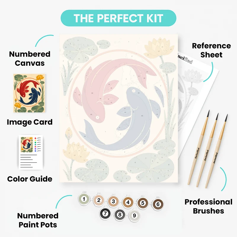 Crimson & Navy Koi Circle - Paint by Numbers Kit