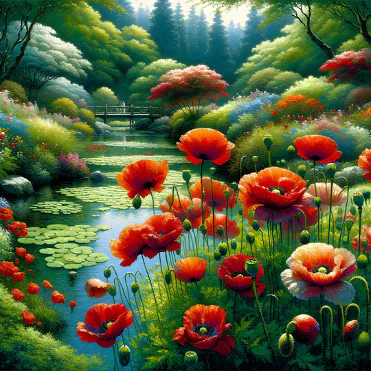 Malen nach Zahlen See mit roten Blumen