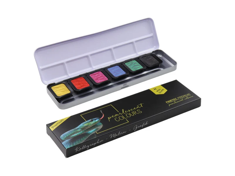 FINETEC | Perlglanzfarben Premium High Chroma Aquarellfarben Set 6 Näpfchen brillante Effektfarben