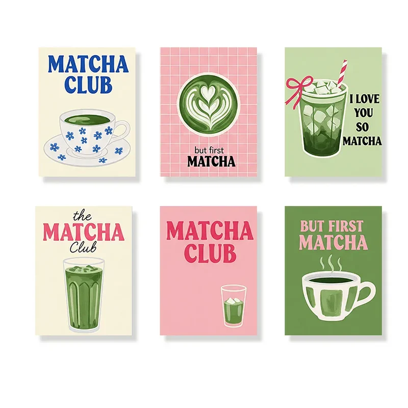 Malen nach Zahlen – 6 Mini-Gemälde - Schlückchen & Ruhe Matcha Edition