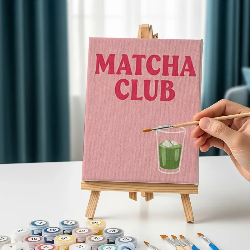 Malen nach Zahlen – 6 Mini-Gemälde - Schlückchen & Ruhe Matcha Edition