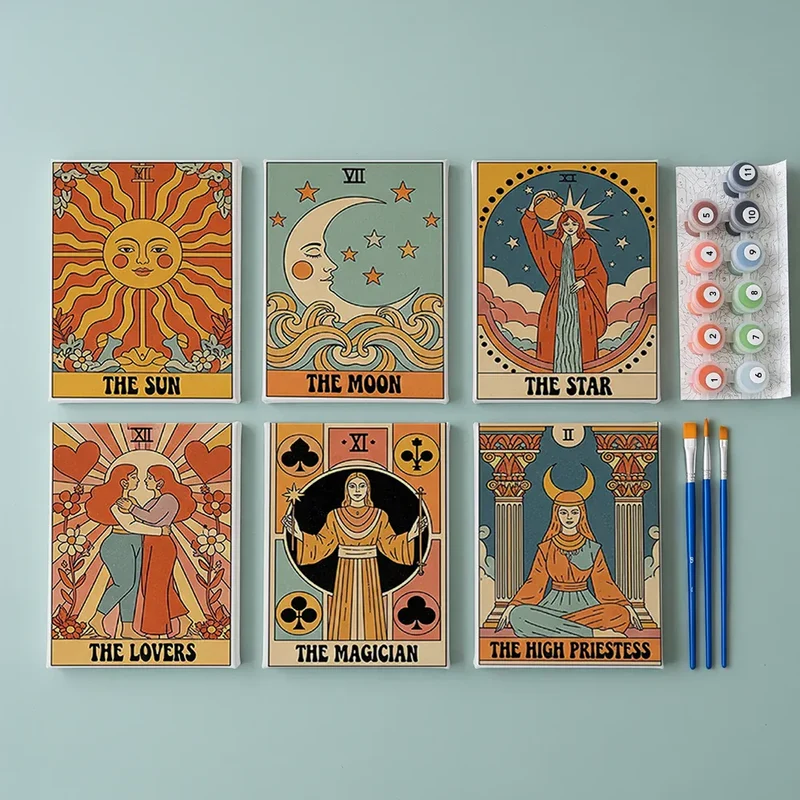 Malen nach Zahlen – 6 Mini-Gemälde - Tarot Vibe Kollektion
