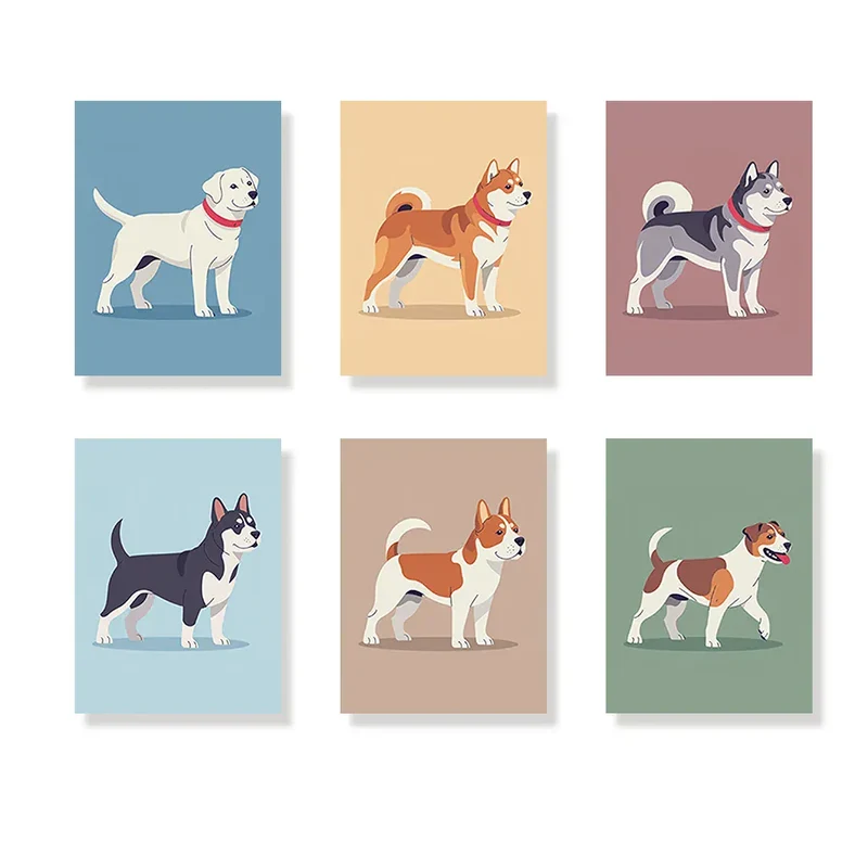 Malen nach Zahlen – 6 Mini-Gemälde - Die Dog-Days-Kollektion