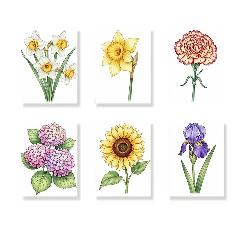 Malen nach Zahlen – 6 Mini-Gemälde - Die Sprache der Blumen