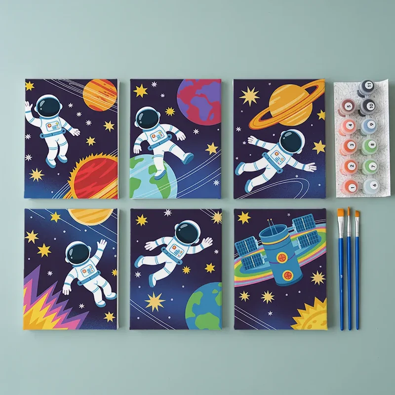 Malen nach Zahlen – 6 Mini-Gemälde - Kleine Astronauten
