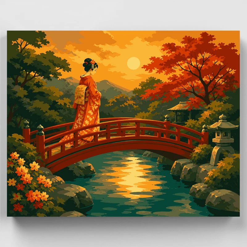 Geisha on the Red Bridge - Paint by Numbers Kit