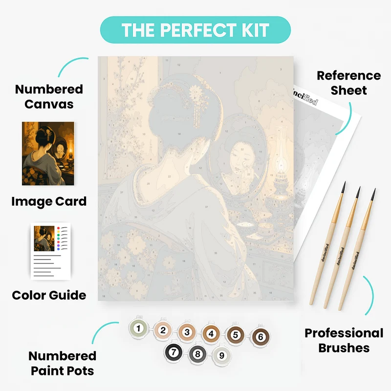 Geisha's Lamplit Mirror - Paint by Numbers Kit