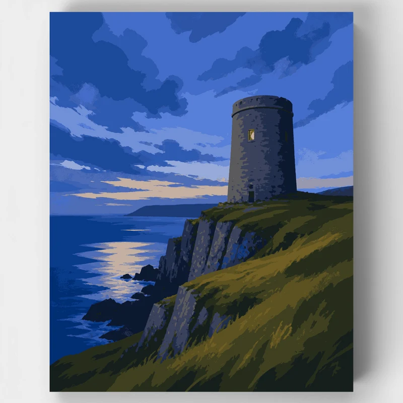 Cliffside Watchtower Dusk - Paint by Numbers Kit