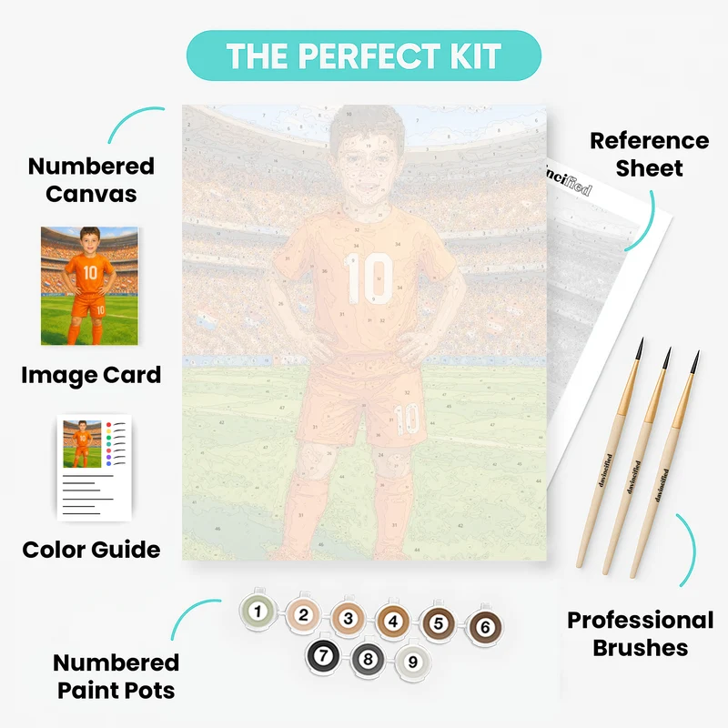 Orange Soccer Champion - Custom Paint by Numbers Kit