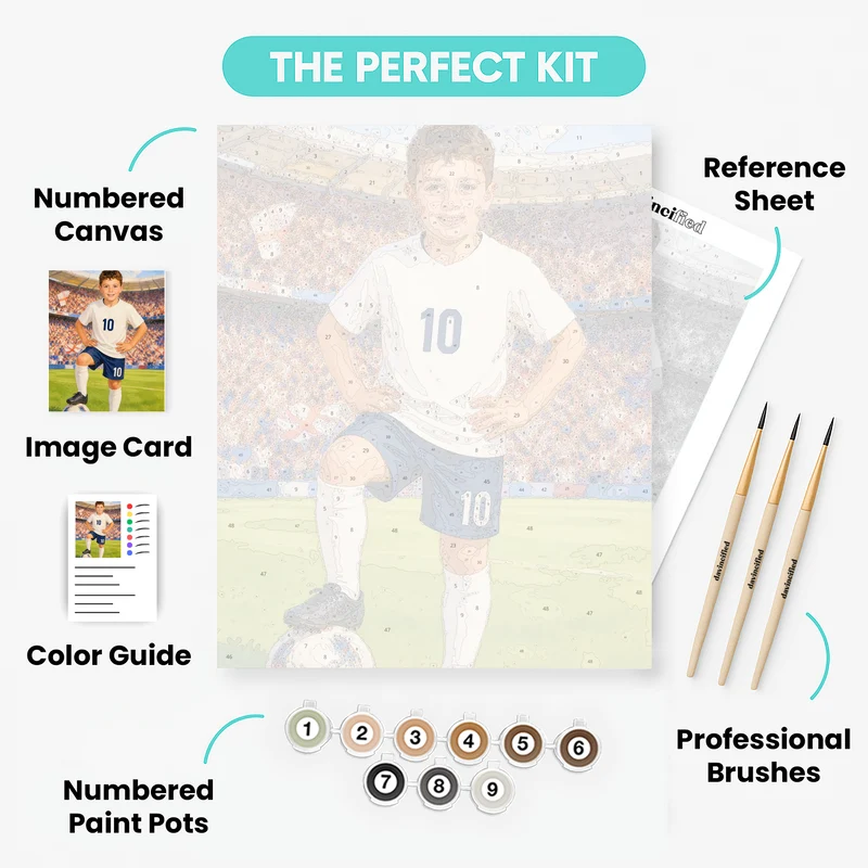 White & Navy Soccer Champion - Custom Paint by Numbers Kit