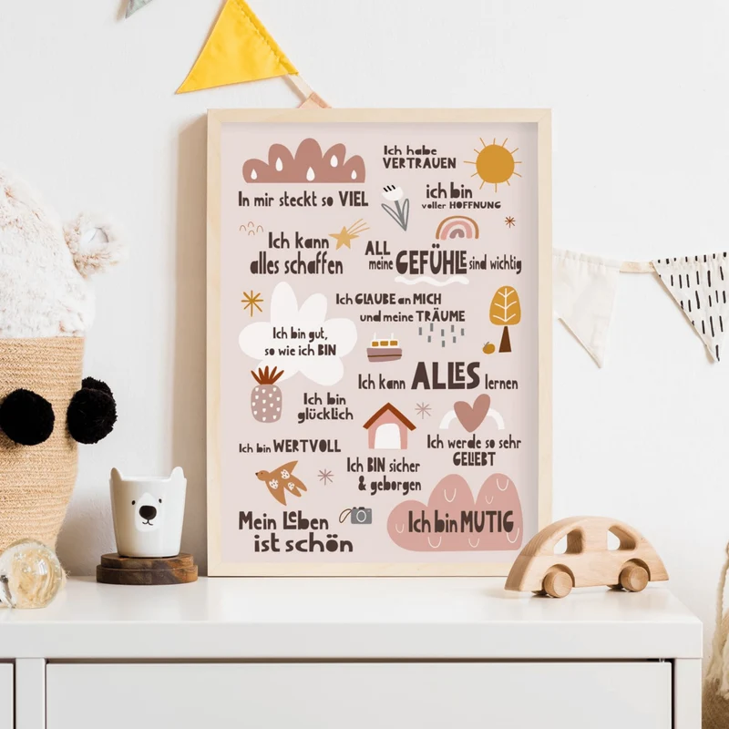 Modern Kids Art - Poster Affirmationen Peaceful World A4
