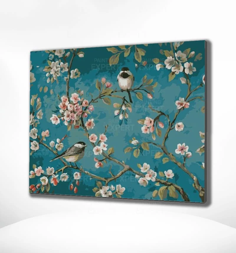Diamond Painting Vögel mit Blumen