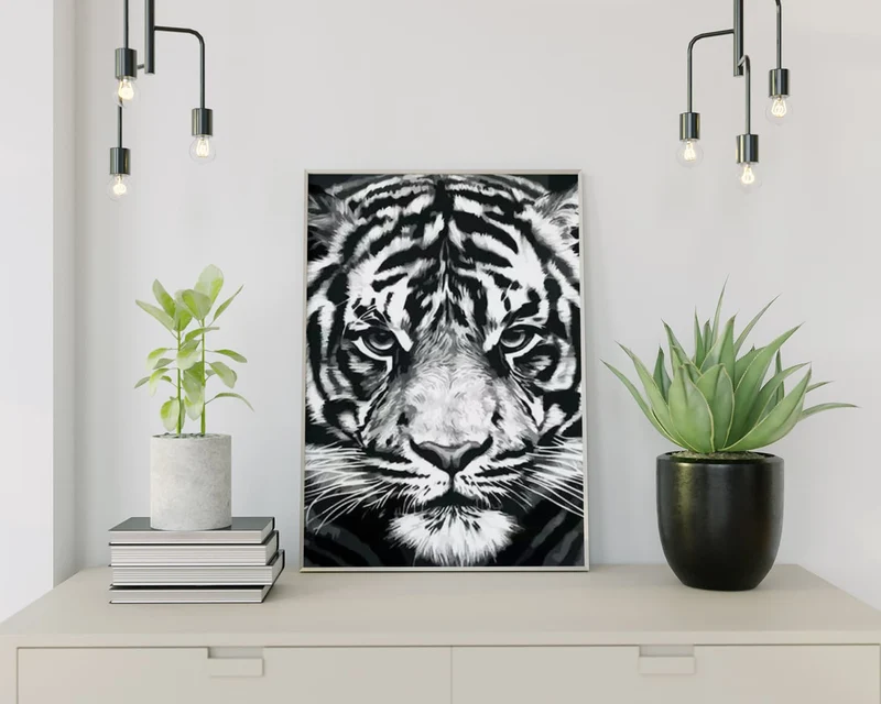 Diamond Painting Schwarz-Weiß Tiger