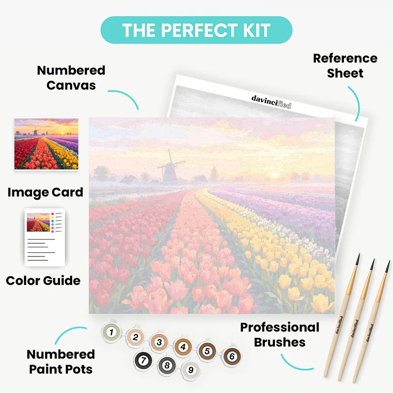 Dutch Windmill Tulip Fields - Paint by Numbers Kit