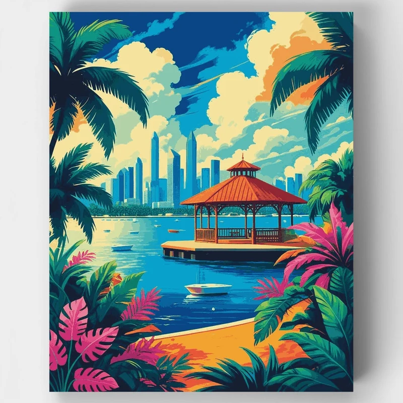 Brisbane Tropical Waterfront Gazebo - Paint by Numbers Kit