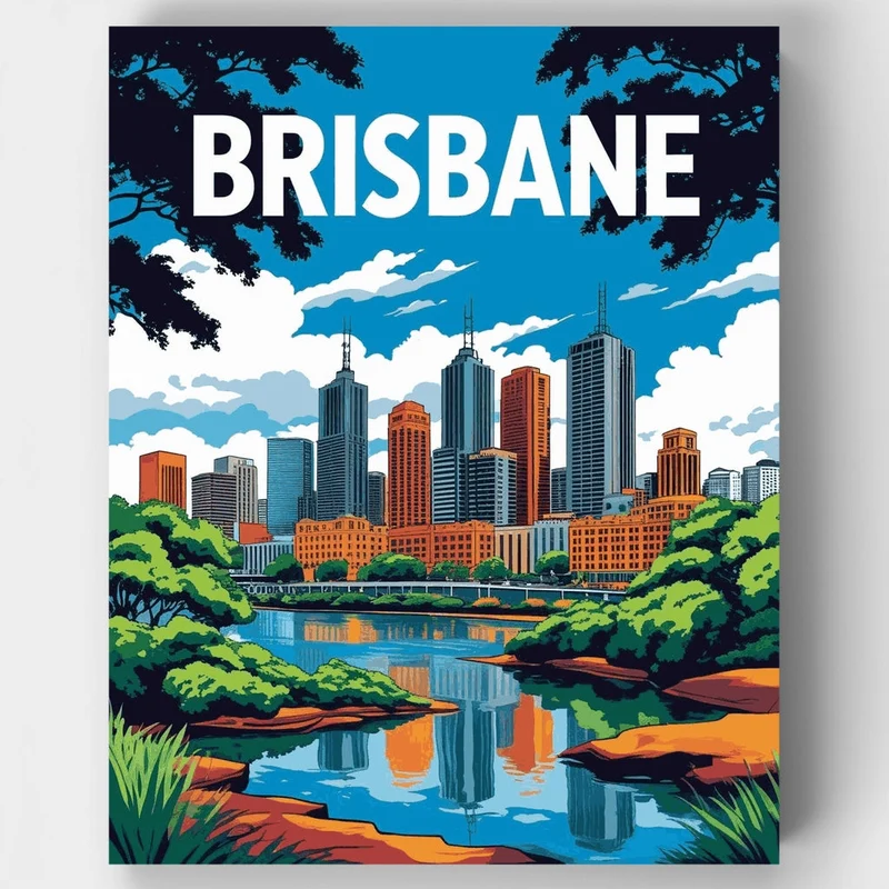 Brisbane Lush Riverside Skyline - Paint by Numbers Kit