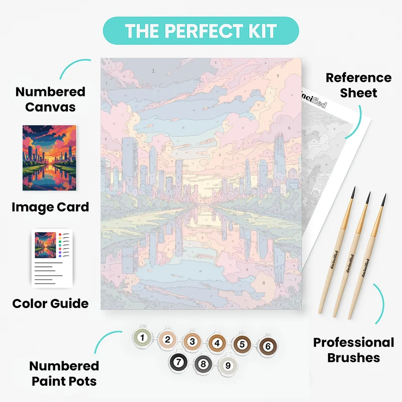 Houston Bayou Park Anime Sunset Skyline - Paint by Numbers Kit