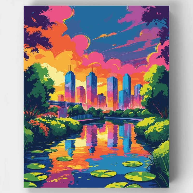 Houston Bayou Sunset Skyline - Paint by Numbers Kit