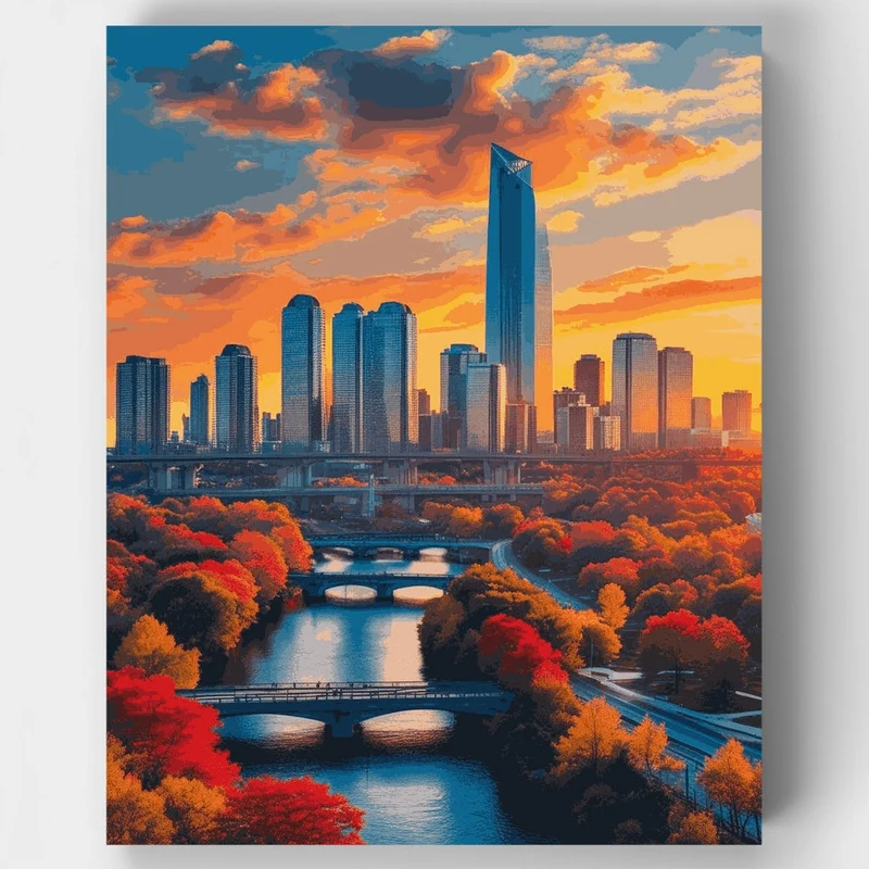 Seoul Autumn Skyline - Paint by Numbers Kit