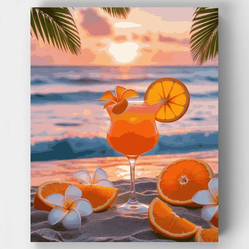 Beachside Orange Sunset Mocktail - Paint by Numbers Kit