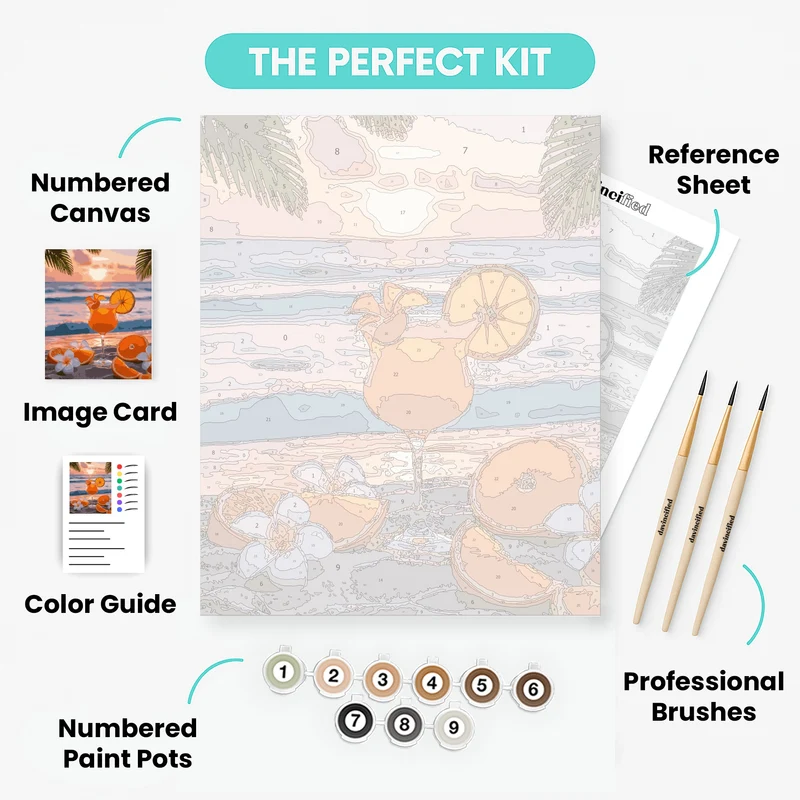 Beachside Orange Sunset Mocktail - Paint by Numbers Kit