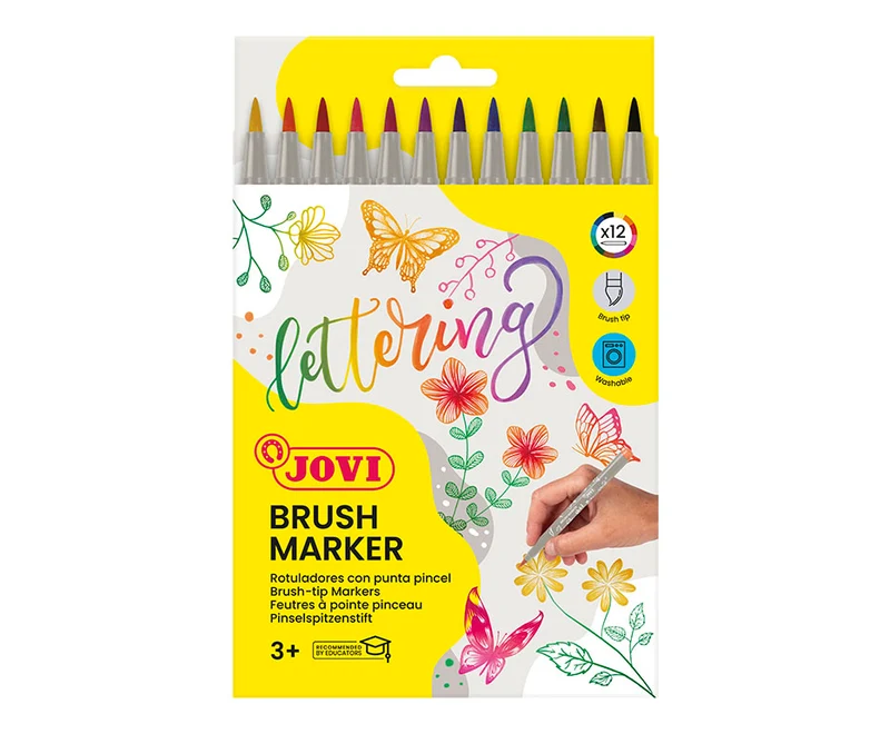 Pennarelli acquerellabili con punta a pennello JOVI Lettering - 12 pz
