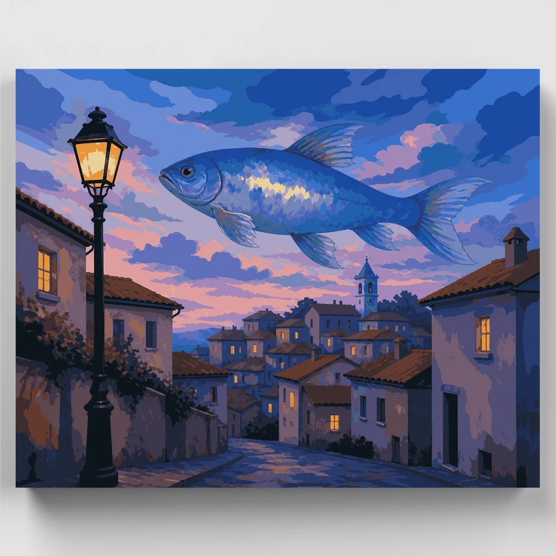 Fish Above the Village - Paint by Numbers Kit