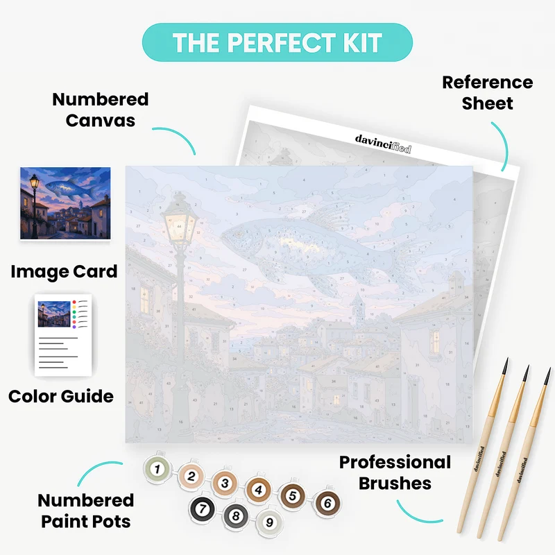 Fish Above the Village - Paint by Numbers Kit