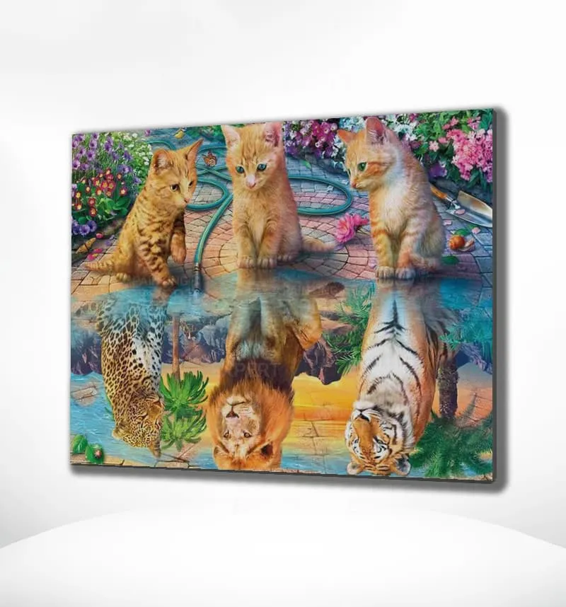 Diamond Painting Kätzchen und Löwen