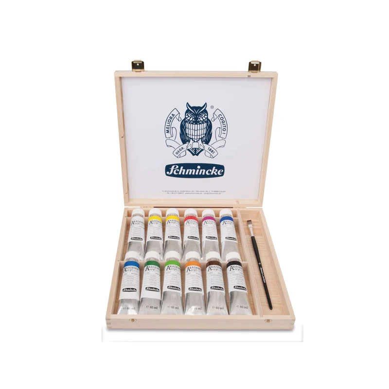 Schmincke | AKADEMIE Holzset mit 12 x 60ml Tuben und 1 Pinsel