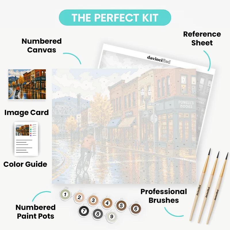 Rainy Portland Cyclist - Paint by Numbers Kit