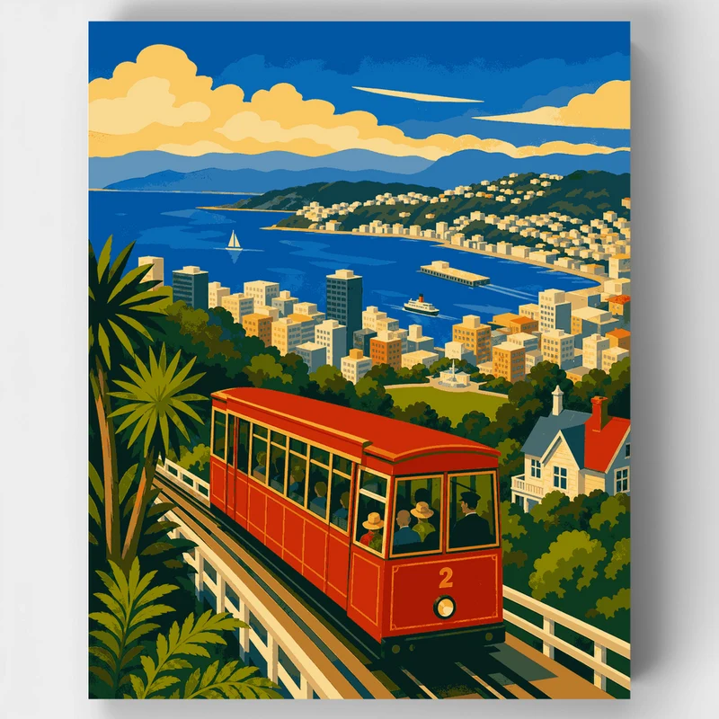 Red Cable Car Ascent - Paint by Numbers Kit