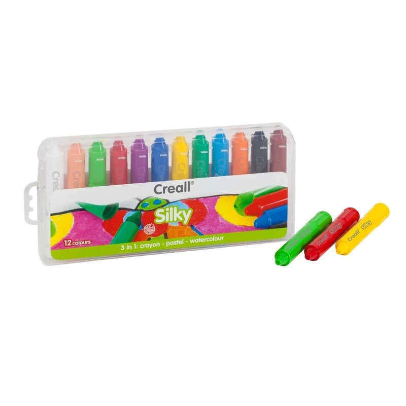 Creall | Silky Malstifte 3-in-1 Funktion Wachsmalstift 12-Set Bruchsicher & vielseitig