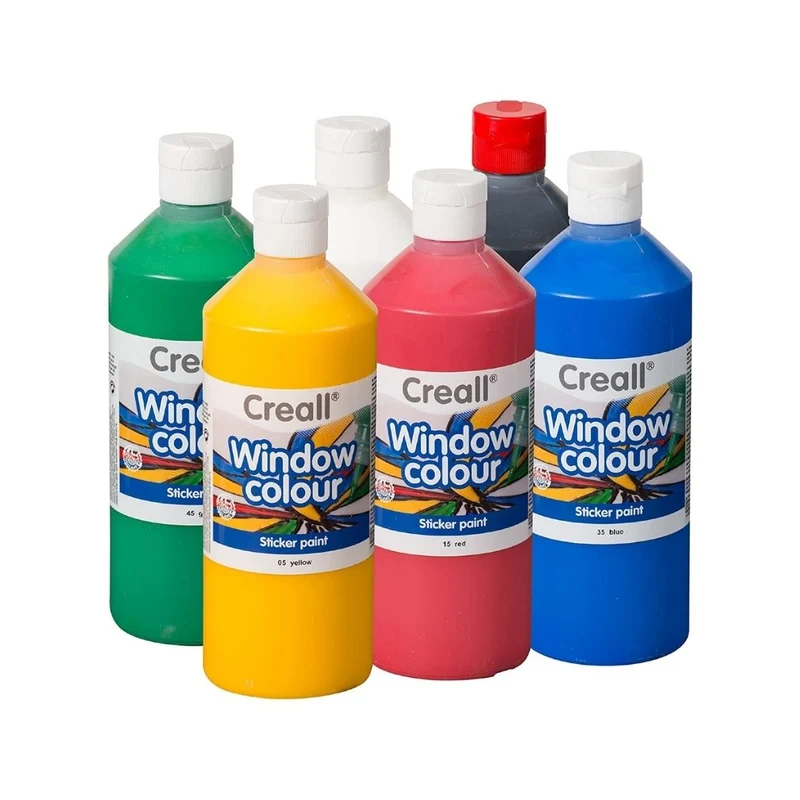 Creall | Fensterfarbe 500ml Flasche Abwaschbar Wasserbasiert & Transparent auftrocknend