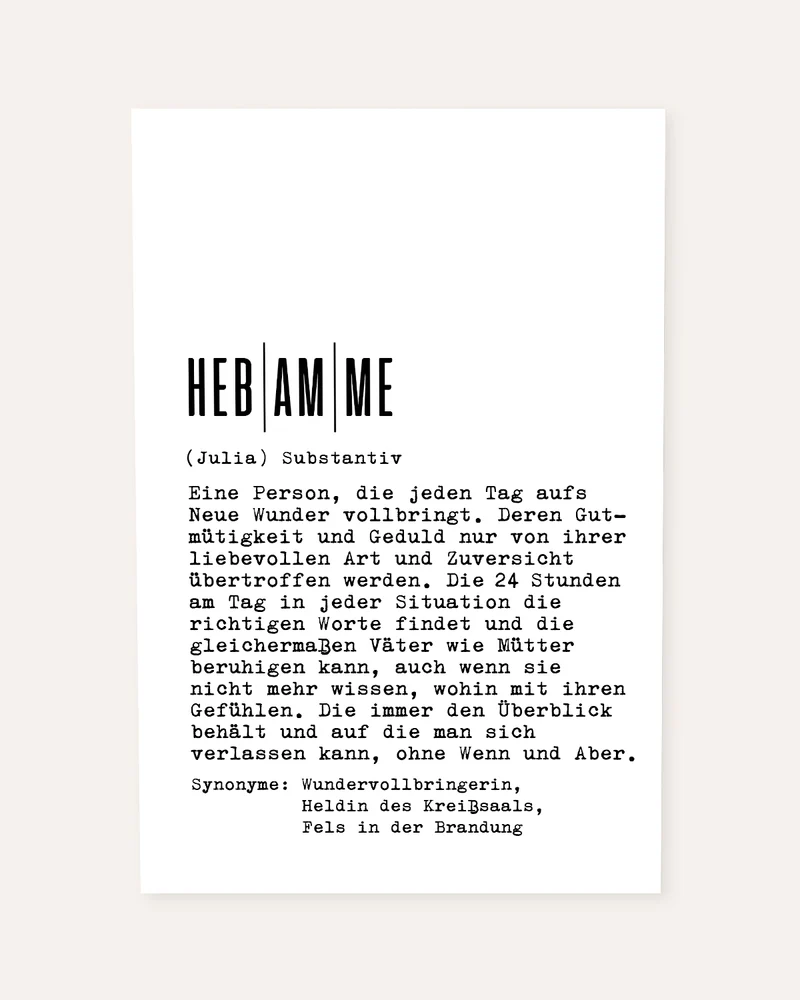 Definition Hebamme - personalisierbares Poster