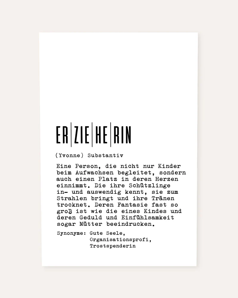 Definition Erzieherin - personalisierbares Poster