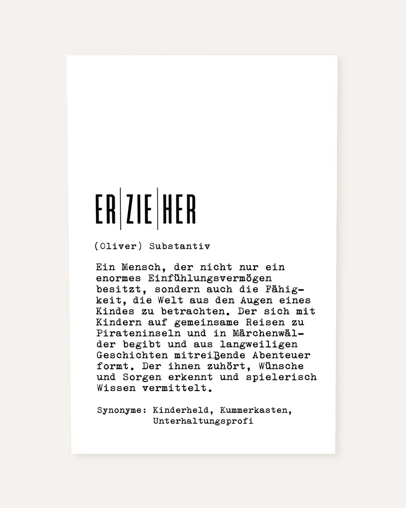 Definition Erzieher - personalisierbares Poster