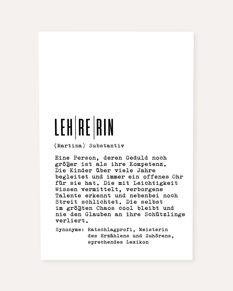 Definition Lehrerin - personalisierbares Poster