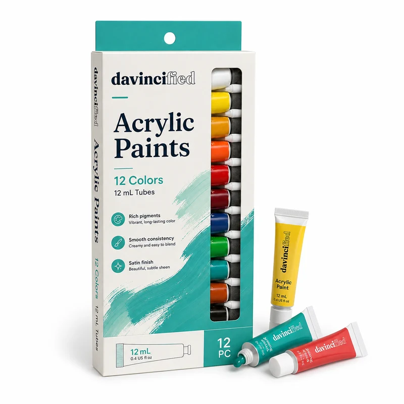 Davincified Acrylic Paint Set – 12 Colors, 12 ml