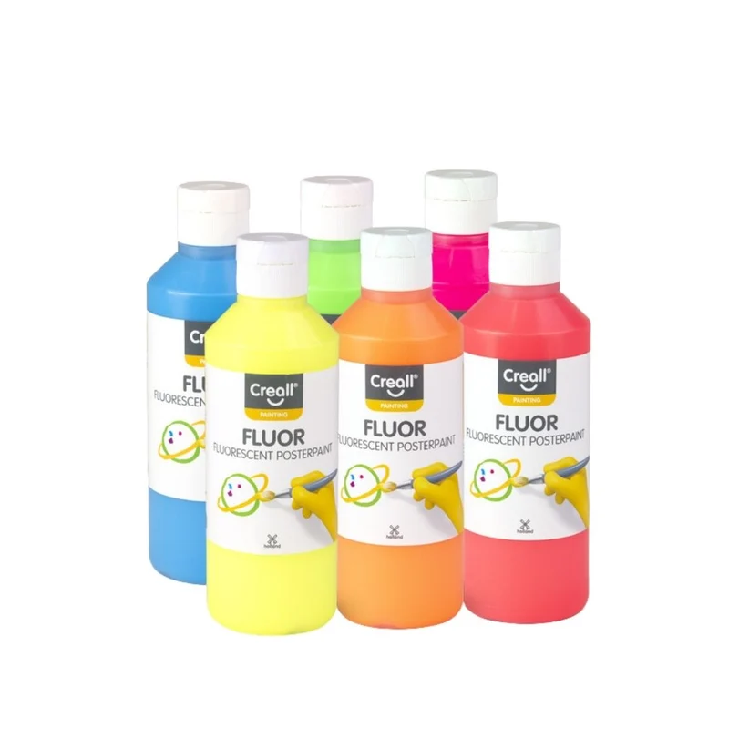Creall | Fluor Plakatfarbe Fluoreszierend 250ml Wasserbasiert, neon-leuchtstark, hohe Deckkraft, misch- & wasserverdünnbar