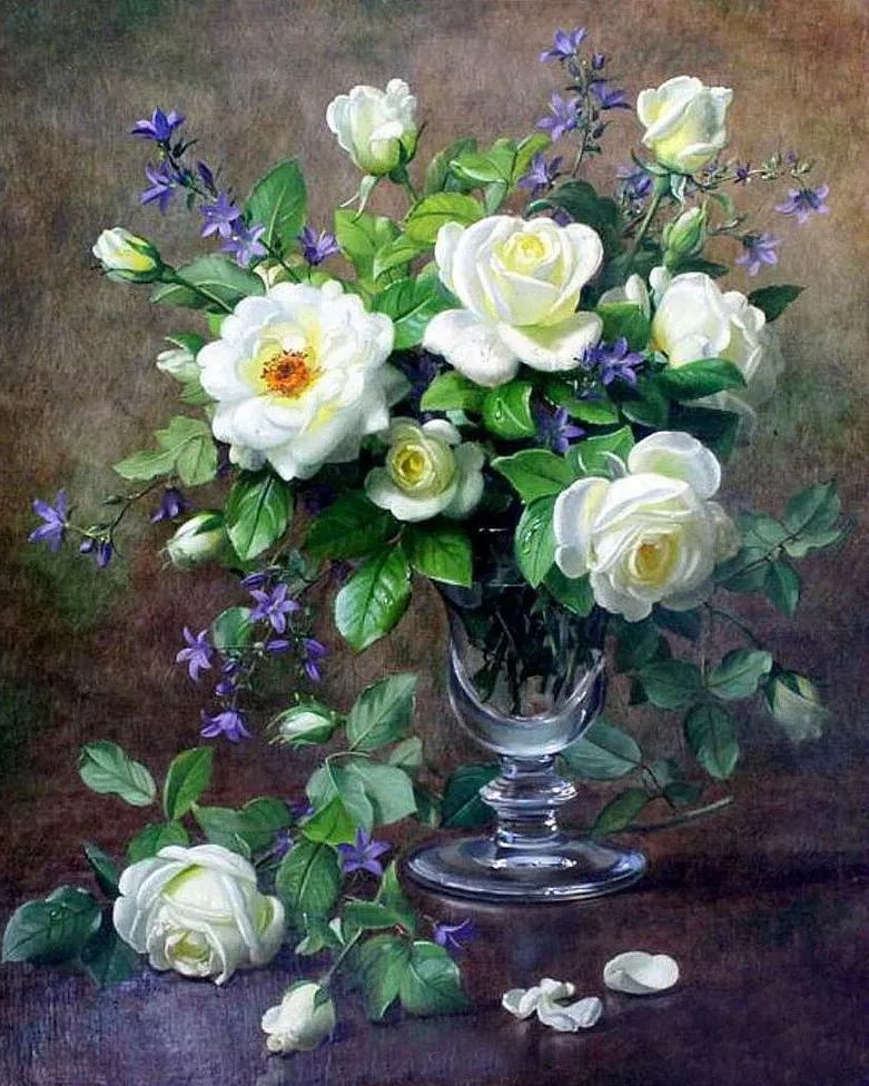 Malen nach Zahlen Lila und Weiße Blumen