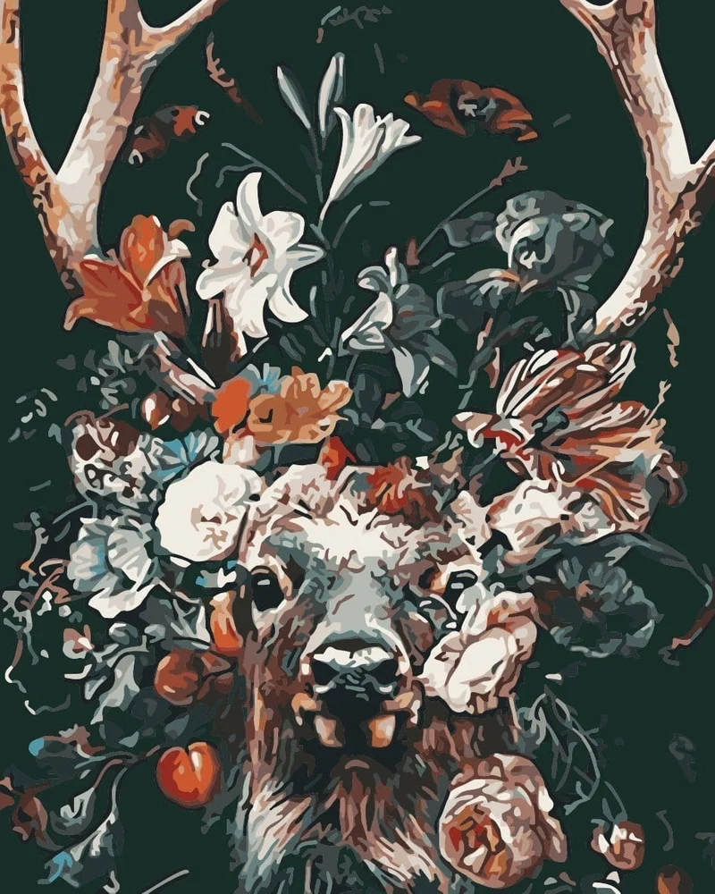 Malen nach Zahlen Hirsch mit Blumen