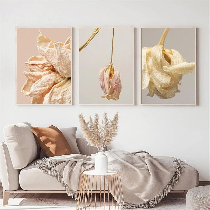 3er Poster Set Beige Blumen Wandbilder 40x50 cm
