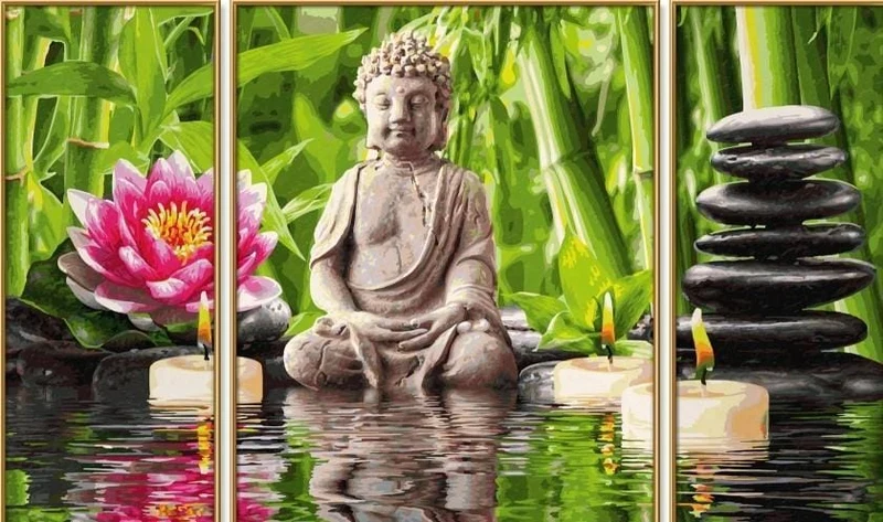 Malen nach Zahlen Triptychon Buddha