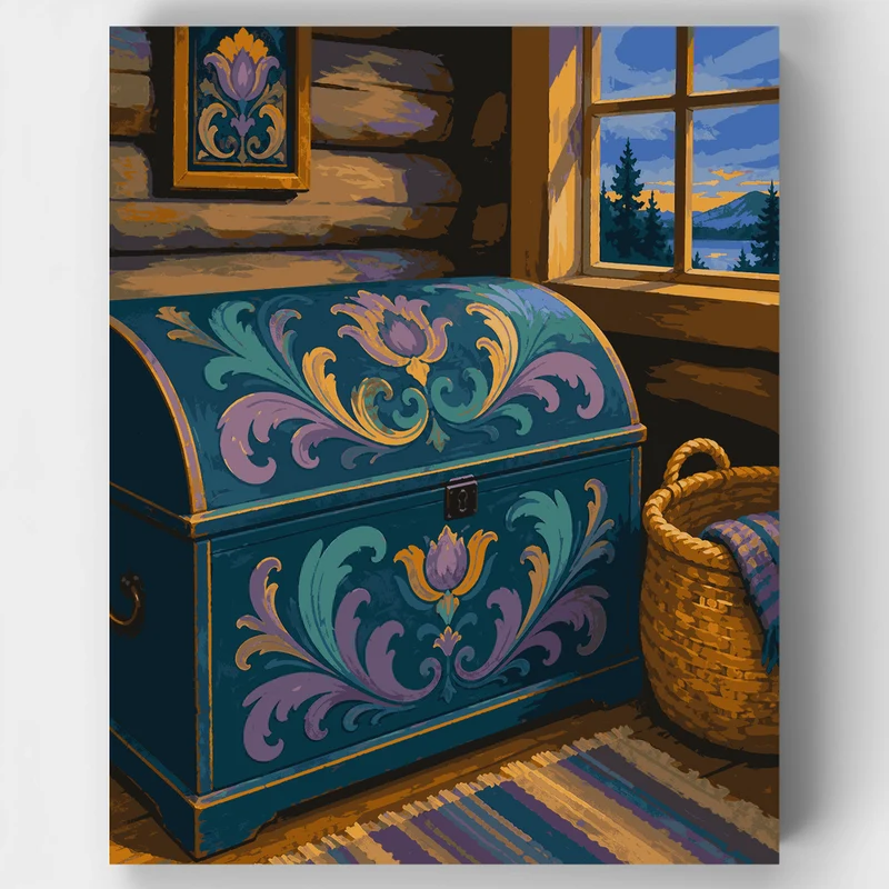 Scandinavian Rosemaling Trunk - Paint by Numbers Kit