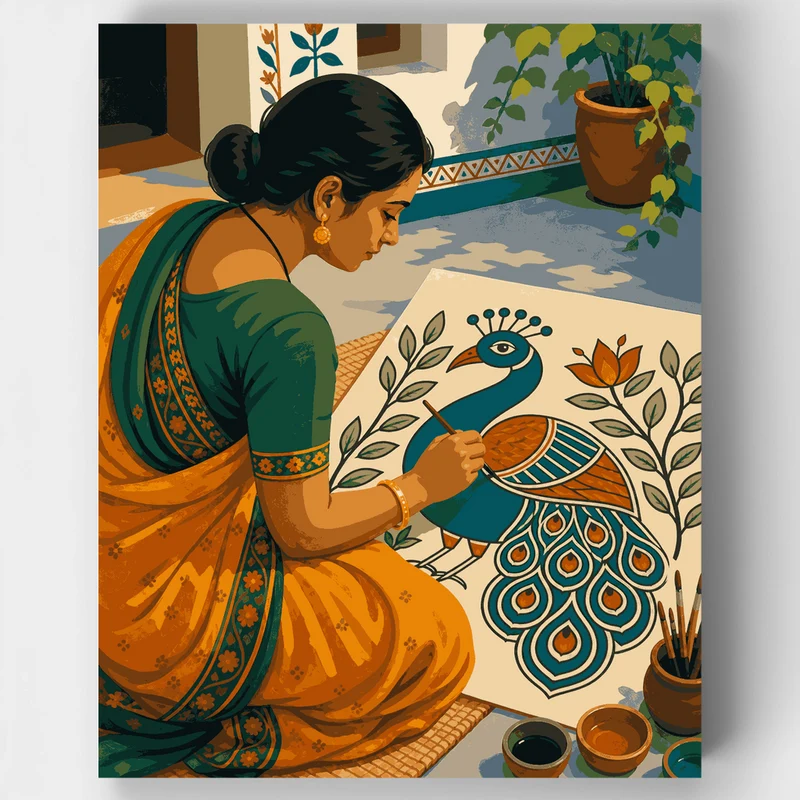 Madhubani Peacock Artist - Paint by Numbers Kit