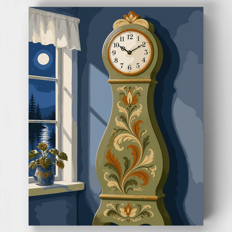 Dalarna Kurbits Clock - Paint by Numbers Kit