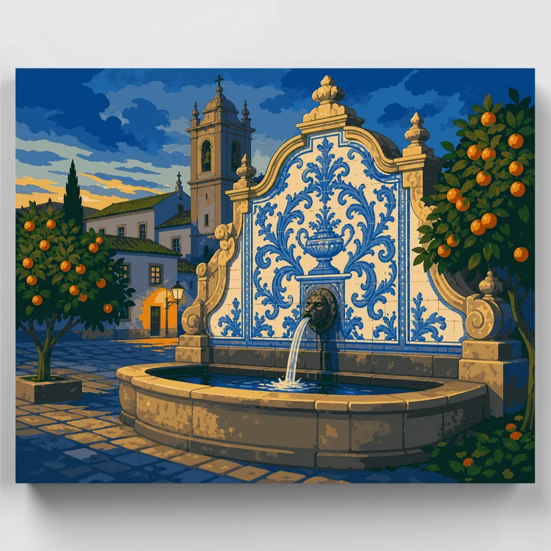 Azulejo Fountain at Dusk - Paint by Numbers Kit